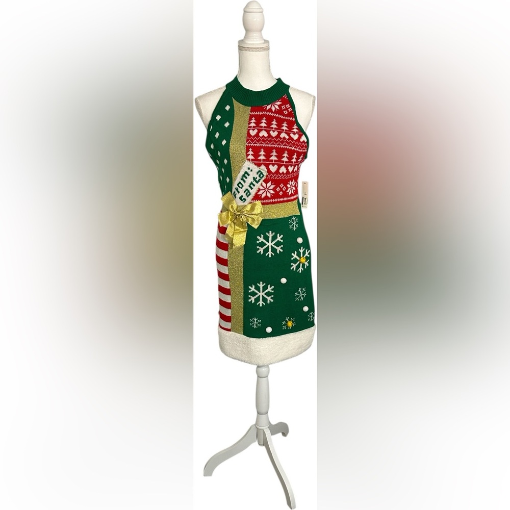 No Boundaries Green and Red Holiday Midi Dress
